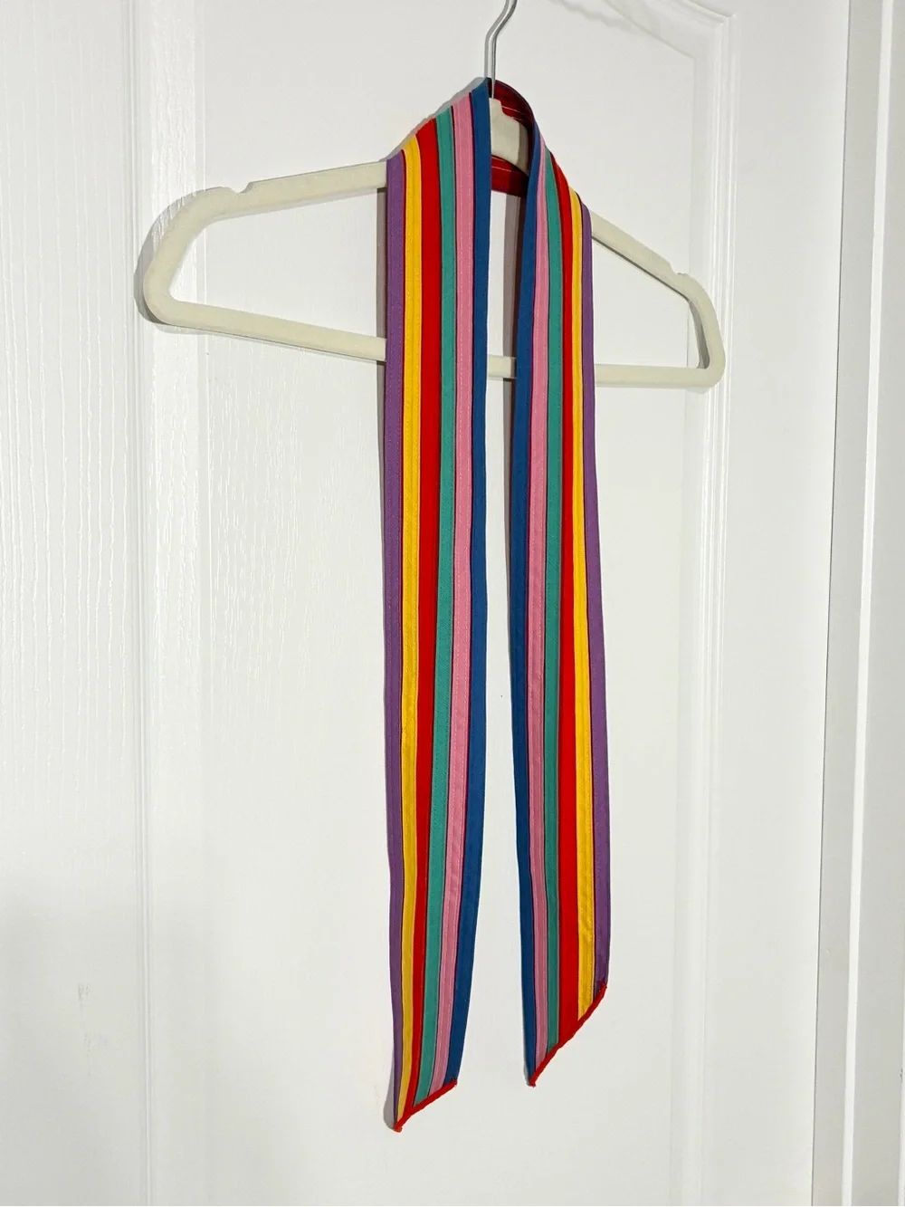 70s Handmade Rainbow Stripe Sash Belt Neck Head Hair Wrap 52”L Vintage